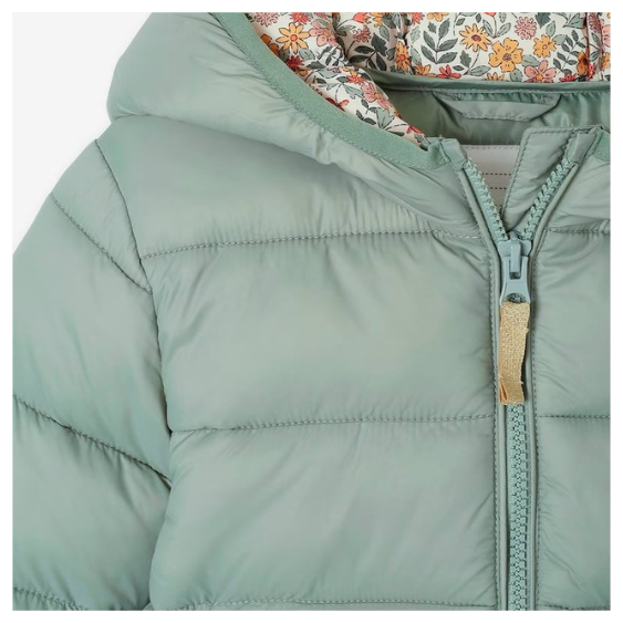 Mädchen Light-Steppjacke mit Kapuze, Recycling-Polyester - graugrün